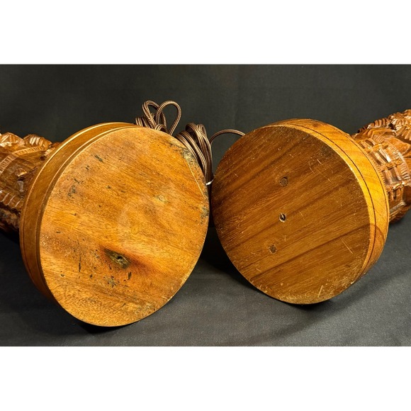 Vintage Sculptural Carved Lamps Pair / Mid-Century / Tribal / Folk Art Vibe - Picture 11 of 13
